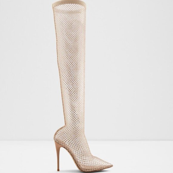 NWT Aldo OTK Bling Mesh Nude Boot/Heels (Arturi) - Picture 1 of 7